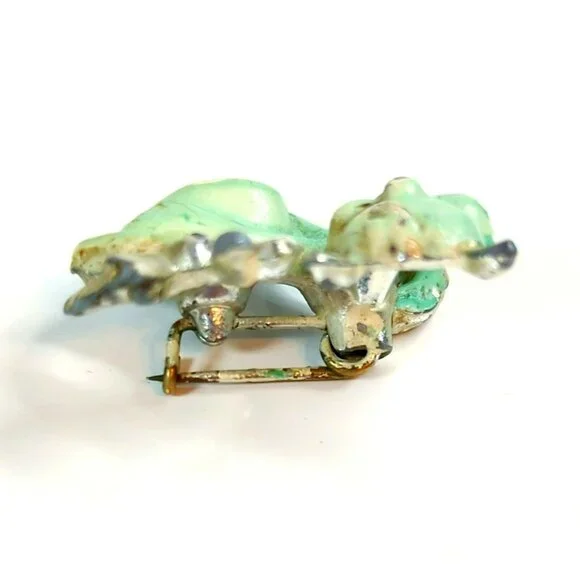 Vintage Green Enamel Cat Silver Tone Brooch Pin 1 Inch Tall - Picture 3 of 6